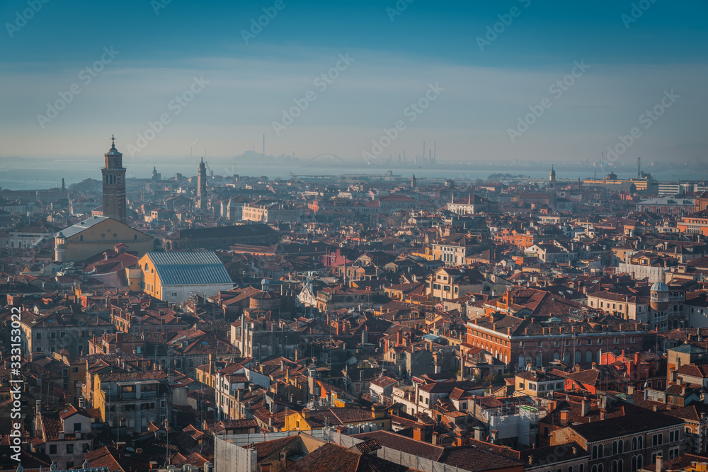VENICE, VENETO / ITALY - DECEMBER 26 2019: Venice view from the San Marco tower