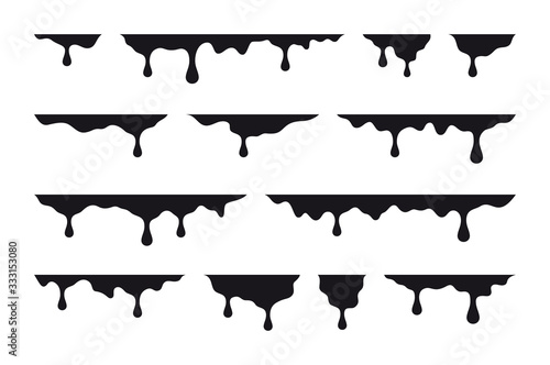Vector black flowing paint set. Isolated on white background.