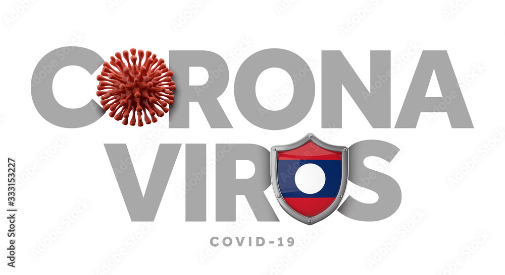 Laos coronavirus concept with microbe and shield. 3D Render Laos coronavirus concept with microbe and shield. 3D Render