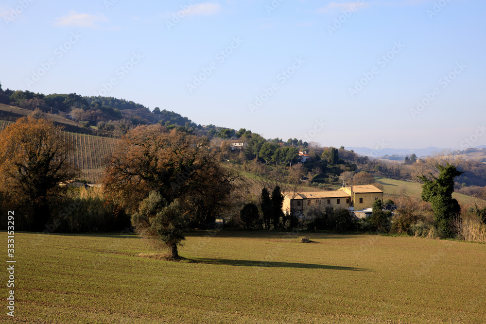Ancona, Italy - January 1, 2019: The hills behind Mezzavalle beach, Riviera del Conero, Adriatic Sea, Ancona, Marche, Italy Ancona, Italy - January 1, 2019: The hills behind Mezzavalle beach, Riviera del Conero, Adriatic Sea, Ancona, Marche, Italy