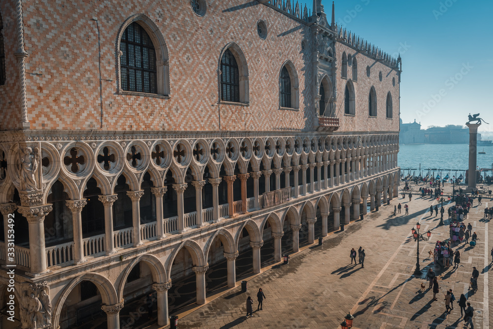 VENICE, VENETO / ITALY - DECEMBER 26 2019: Venice. San Marco square before COVID-19 pandemic
