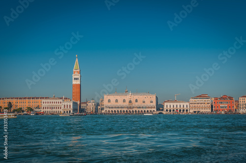 VENICE  VENETO   ITALY - DECEMBER 26 2019  Venice. San Marco tower view from the water