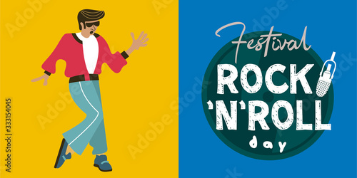 International rock and roll day. Vector template for festival posters, rock and roll day parties.