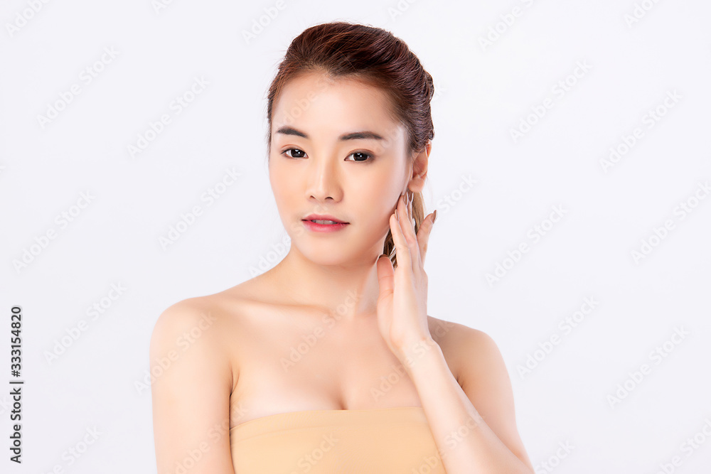 Beautiful Young Asian Woman with Clean Fresh Skin. Face care, Facial treatment, Cosmetology, beauty and healthy skin and cosmetic concept, woman beauty skin isolated on white background Beautiful Young Asian Woman with Clean Fresh Skin. Face care, Facial treatment, Cosmetology, beauty and healthy skin and cosmetic concept, woman beauty skin isolated on white background