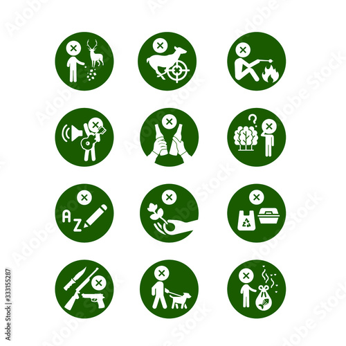 do and don't things in natural park white icon in green background circle