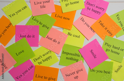 Fotografía Motivational words on colorful stickers on white background