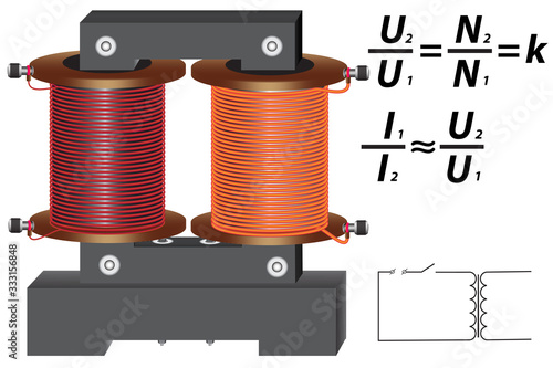 A step-down voltage transformer and a transformer connection diagram, to create a power supply unit