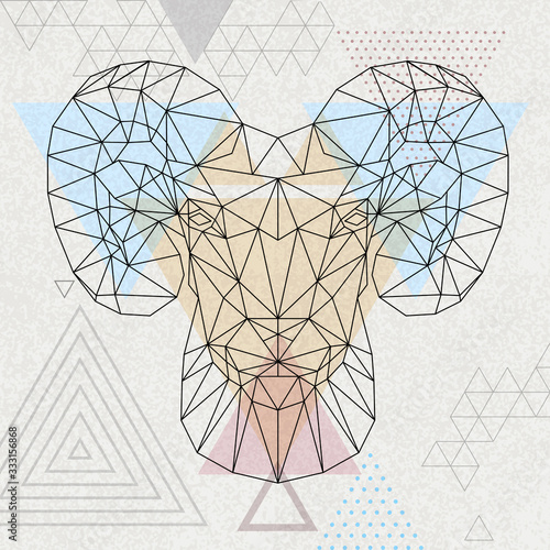 Hipster polygonal animal ram or mouflon on abstract triangle background.Triangle animal. Astrology zodiac sign Aries