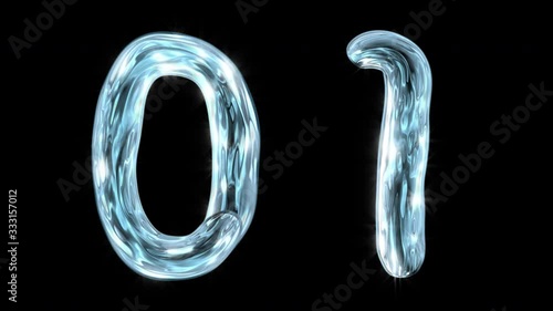 The water alphabet. Liquid digits 0 1 appear, fluctuate for 12 seconds, and disappear. With alpha channel.
