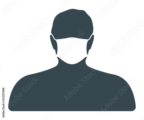 Human front side silhouette with medical mask icon, isolated on white, concept vector illustration. Label epidemic coronavirus.