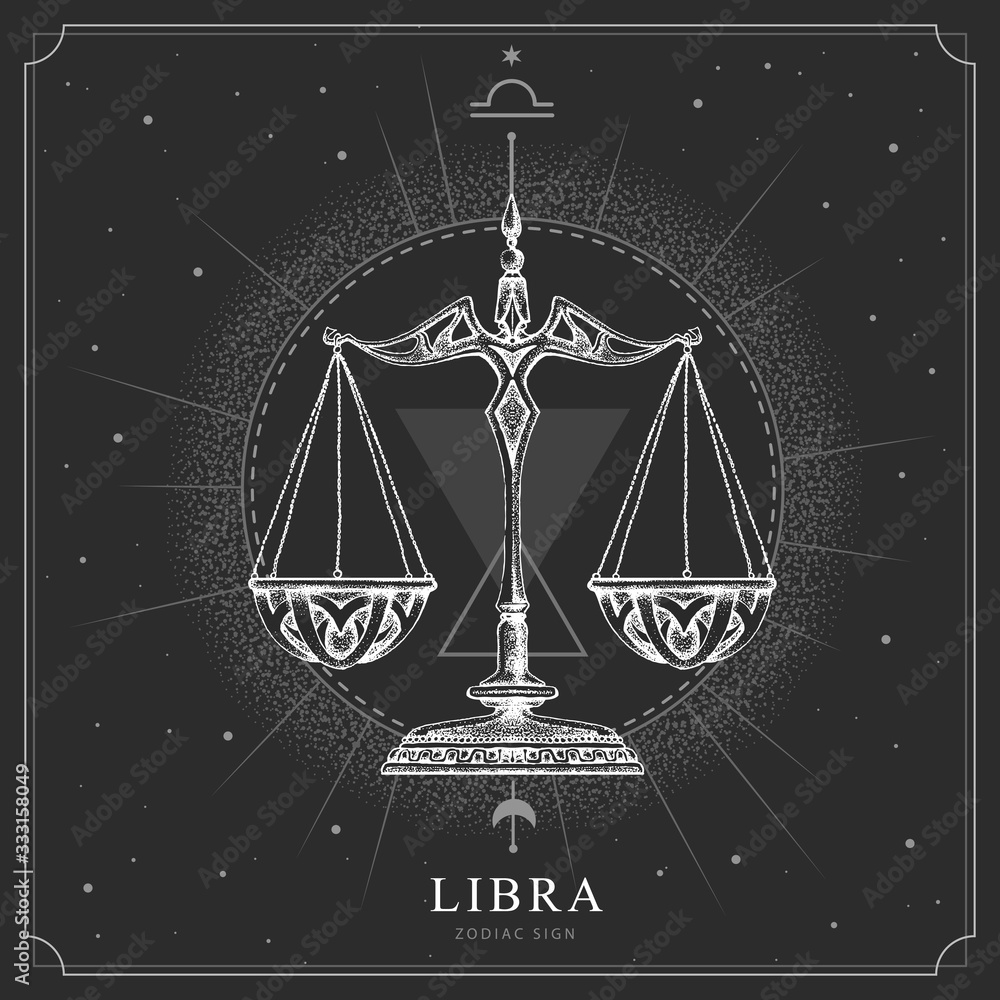 Modern magic witchcraft card with astrology Libra zodiac sign ...