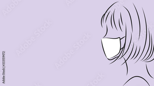 マスクをつけた女性の横顔 パープル背景のシンプルイラスト Stock Illustration Adobe Stock マスクをつけた女性の横顔 パープル背景のシンプルイラスト Stock Illustration Adobe Stock
