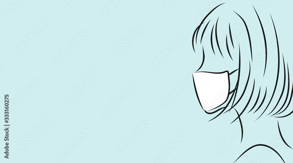 マスクをつけた女性の横顔 ライトブルー背景のシンプルイラスト Stock Vector Adobe Stock