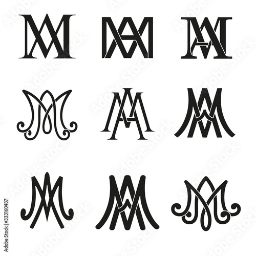 Photo Monogram of Ave Maria symbols set. Religious catholic signs.