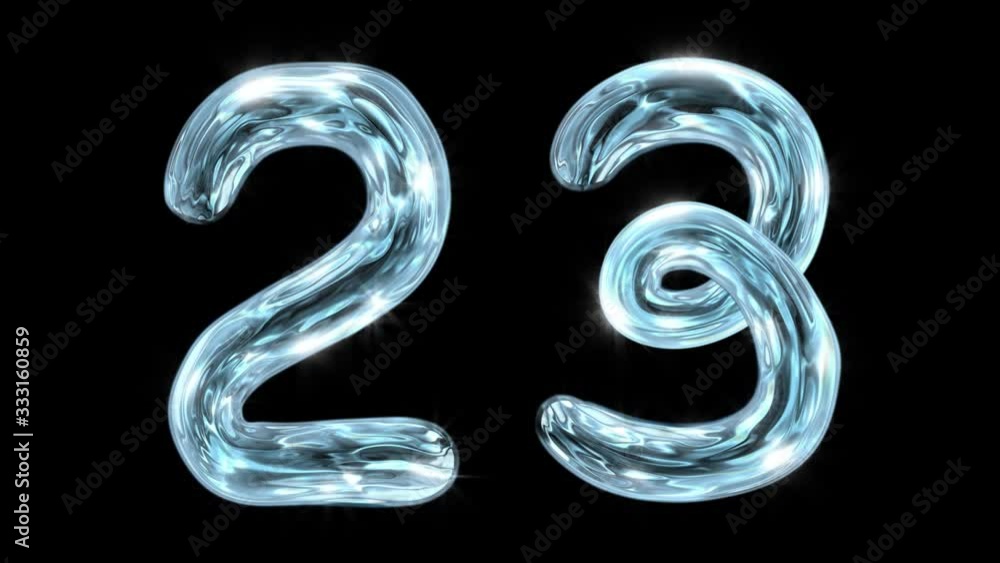 The water alphabet. Liquid digits 2 3 appear, fluctuate for 12 seconds, and disappear. With alpha channel. The water alphabet. Liquid digits 2 3 appear, fluctuate for 12 seconds, and disappear. With alpha channel.
