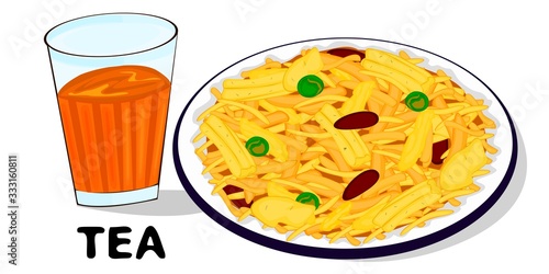 Tea with Namkeen Farsan, Chivda indian snacks Vector