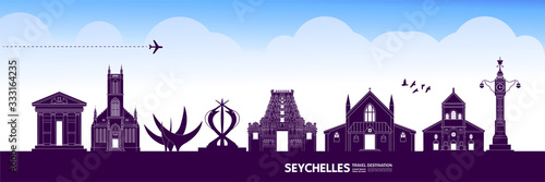 Seychelles travel destination grand vector illustration. 