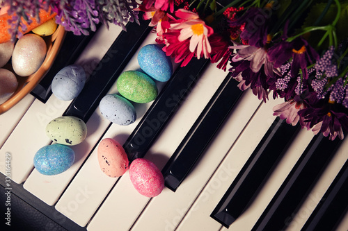 Paschal Easter Eggs and Piano Keys and Flowers