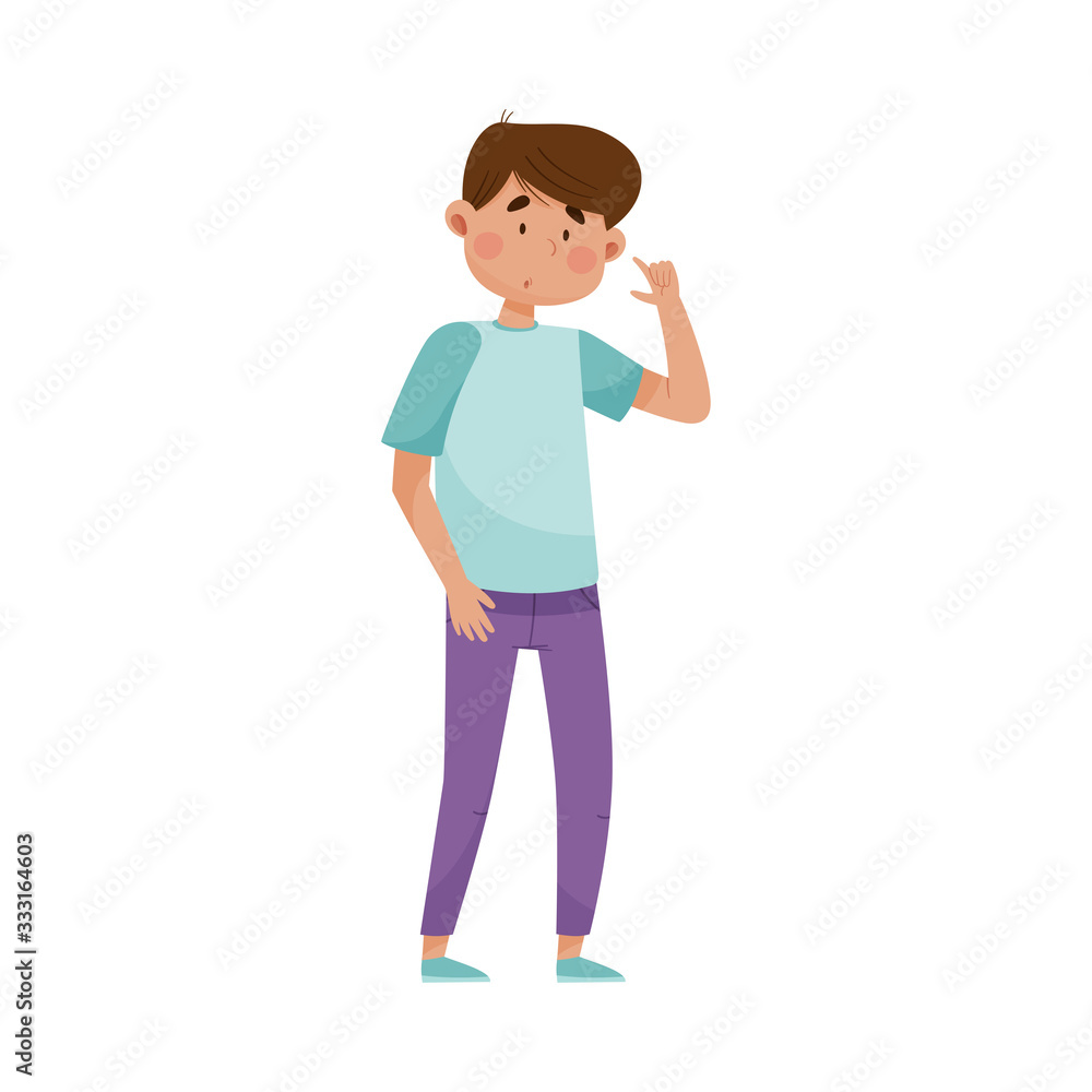 Young Man Character Standing with Thoughtful Expression on His Face Vector Illustration Young Man Character Standing with Thoughtful Expression on His Face Vector Illustration