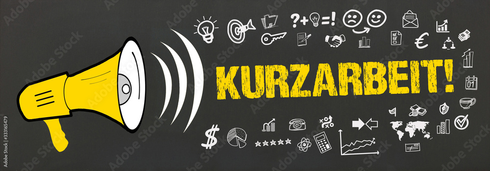 Fototapeta premium Kurzarbeit! / Megafon mit Symbole