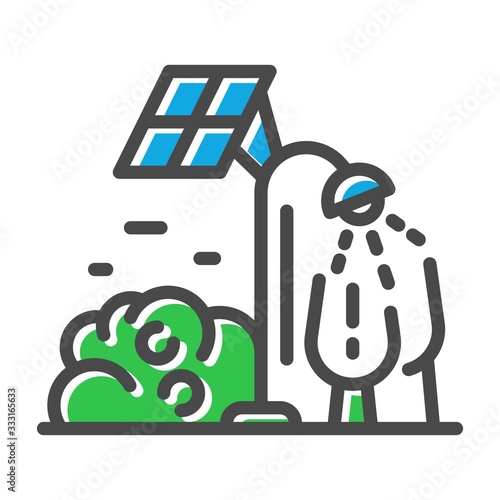 Thin line icon related with solar panels, cells using isolated on white background. Clean modern smart city outline pictogram, logotype. Street lights charging vector element for infographic, web.