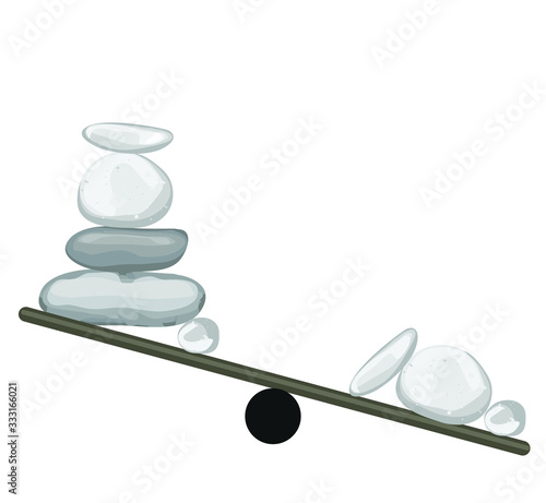 zen pebbles pyramid gray rocks balanced on seesaw lifestyle isolated on white background