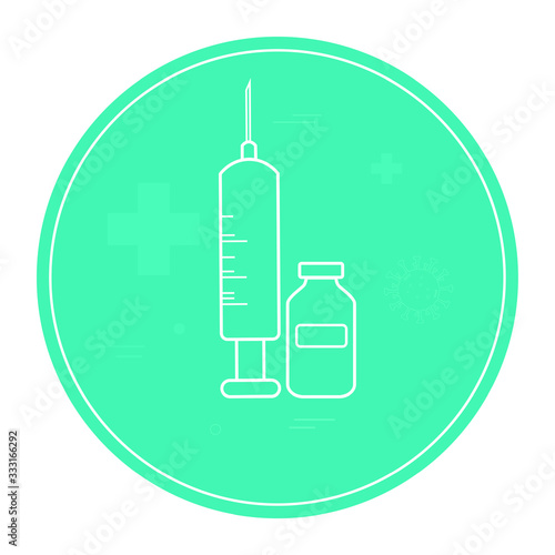 Syringe, injection and vial icon with outline style. Vaccine, medical, epidemic disease concept, isolated vector illustration