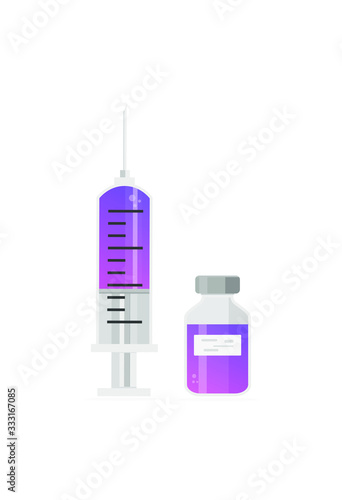 Syringe, injection and vial. Vaccine, medical, epidemic disease concept, isolated vector illustration