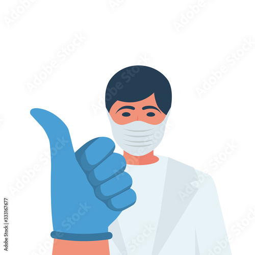 Medical mask on the face of a doctor. prophylactic of coronavirus.
