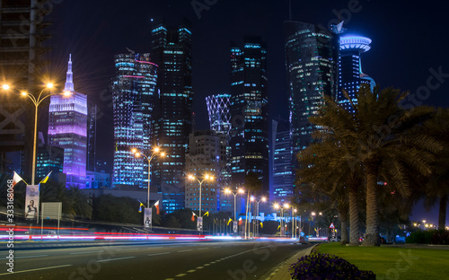 Night street view from Doha  Qatar