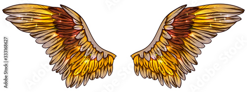 Beautiful magic golden shiny glowing glittery vector wings