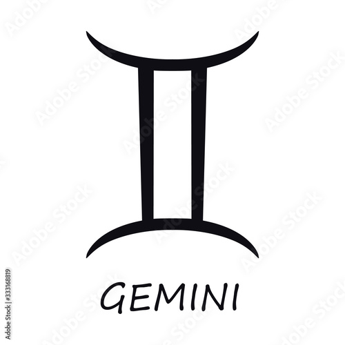 Gemini zodiac sign black vector illustration. Celestial twins esoteric silhouette symbol. Astrological constellation. Horoscope monthly prediction calendar element. Isolated glyph icon