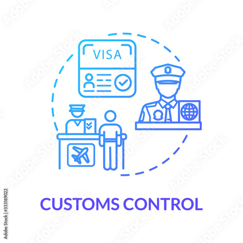 Customs control concept icon. Passengers passport check and boarding idea thin line illustration. Airport terminal check in. Vector isolated outline RGB color drawing