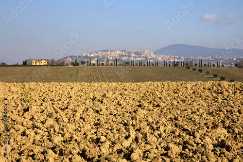 Ancona, Italy - January 1, 2019: A typical landscape in Marche country, Ancona, Marche, Italy