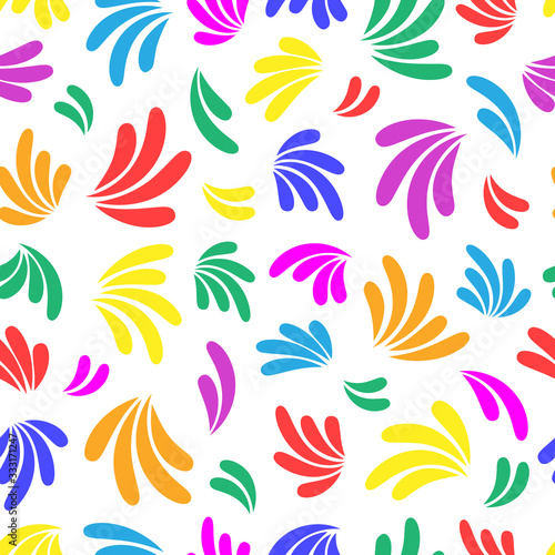 Floral rainbow seamless pattern. Colorful simple abstract vector flowers on white background. Simple vector geometric illustration. Design for printing on textile, fabric, paper