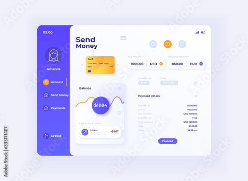 Virtual wallet tablet interface vector template. Mobile app page day mode design layout. User account screen. Flat UI for application. Online finances management portable device display