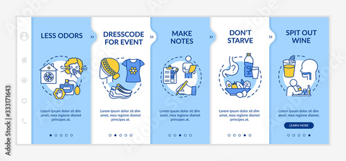 Wine tasting onboarding vector template. Spit out wine. Manner for etiquette. Restaurant event. Responsive mobile website with icons. Webpage walkthrough step screens. RGB color concept