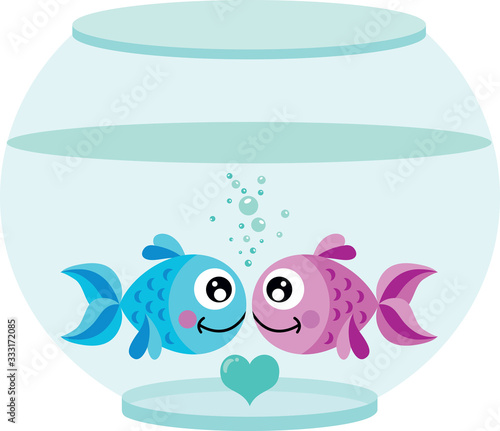 Couple of fishes in globe aquarium