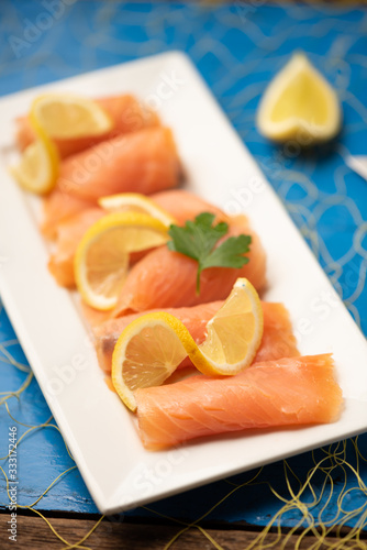 Close up of smoked salmon on a plate