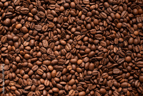 Coffee Beans Background. Close Up.