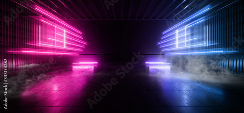 Sci Fi Futuristic Smoke Background Concrete Cement Pantone Purple Blue Electric Neon Led Laser Glowing Lights Dark Night Studio Showcase Hallway Warehouse Stage Podium Cyber 3D Rendering © IM_VISUALS