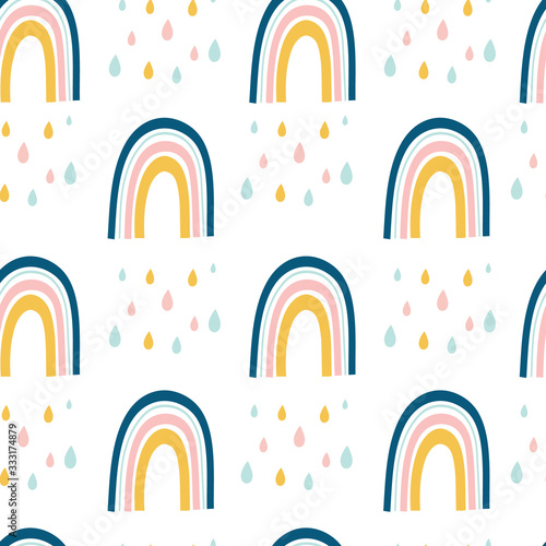 Seamless pattern with rainbow on white background. Vector