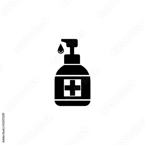 Antibacterial hand sanitizer, disinfection icon in flat design isolated