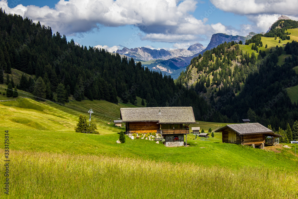 Chalets in Seiser Alm with Dolomites in the Background