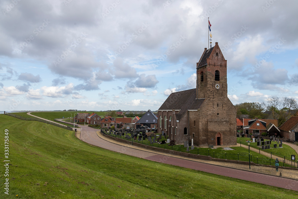 Landscape in Wierum by the sea in Holland.