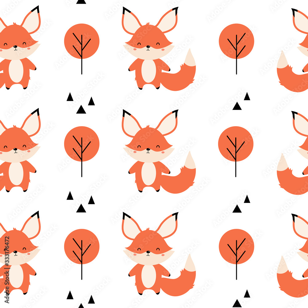 Cute seamless pattern with red foxes Cute seamless pattern with red foxes