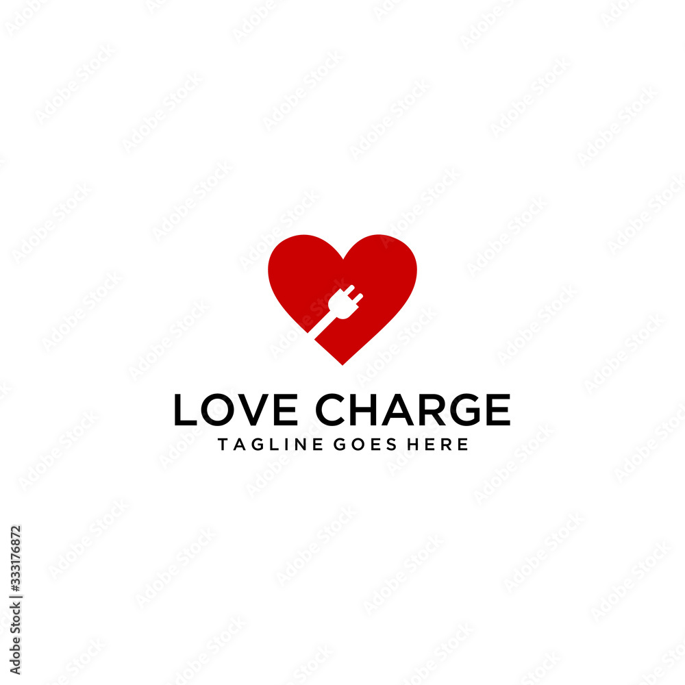 Creative modern heart Love with electric charger sign vector logo Decorative design 