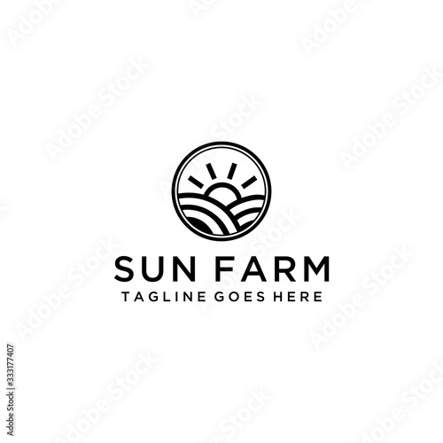 Creative modern farm with sunrise sign logo design template