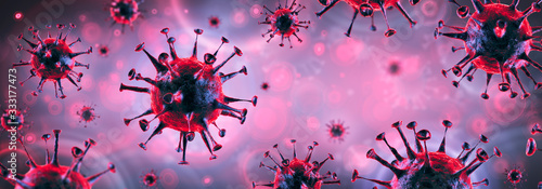 Coronavirus - Covid-19 With Pink Spots On The Background - Virology Concept - 3d Rendering photo