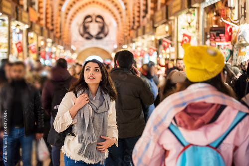Portrait view of a beautiful woman traveler